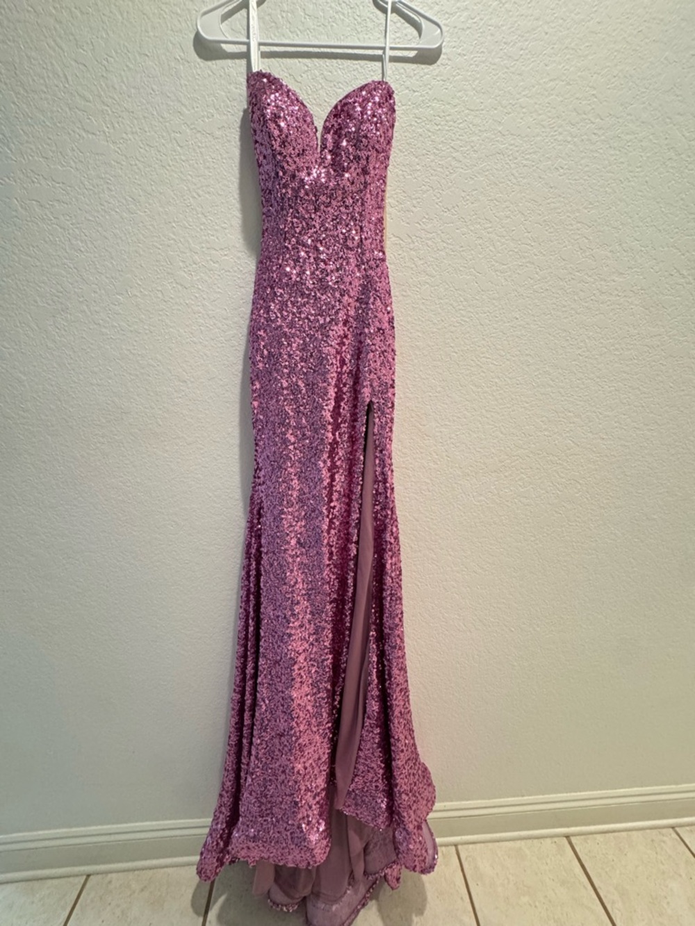 🦄 NWT Jovani Sz 4 Sweetheart Strapless Violet Sequin Gown Lace-up Back SAMPLE